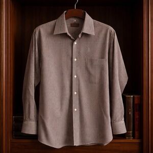 Michael Kors Men’s Large 16.5 34/35 Brown White Striped Dress Shirt 100% Cotton